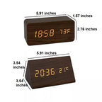 Alarm Clock Wood Finish Voice Control Temperature Display