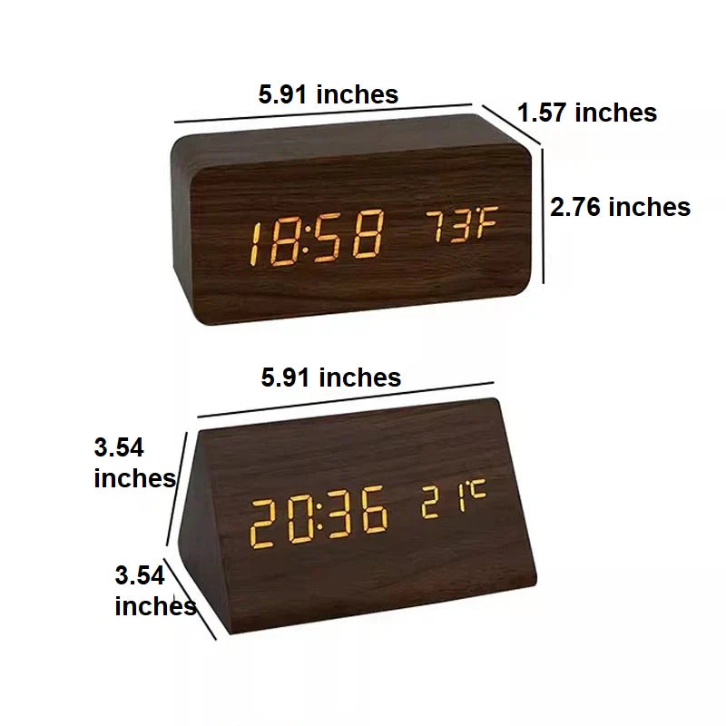 Alarm Clock Wood Finish Voice Control Temperature Display