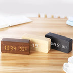Alarm Clock Wooden LED Temperature Display