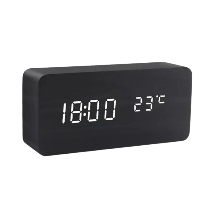 Alarm Clock Wooden LED Temperature Display