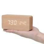 Alarm Clock Wooden LED Temperature Display