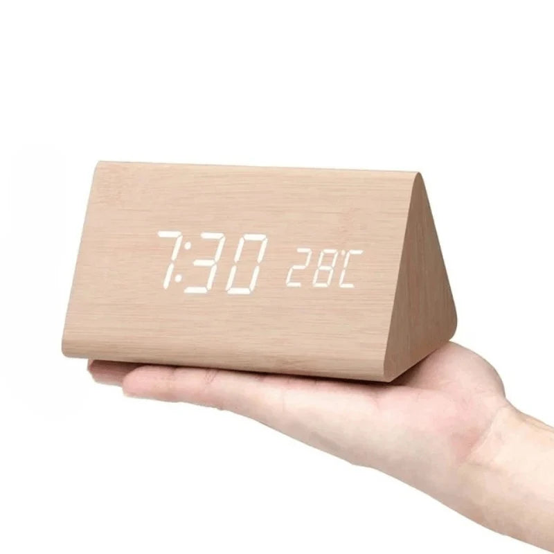 Alarm Clock Wooden LED Temperature Display