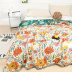 All-Season Floral Cotton Jacquard Blanket (Machine-Washable)