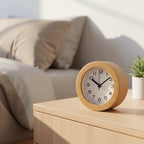 Analog Alarm Clock Beech Wood Silent Movement Battery Powered