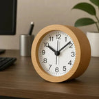 Analog Alarm Clock Silent Beech Wood LED Night Light