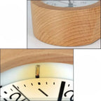 Analog Alarm Clock Silent Beech Wood LED Night Light