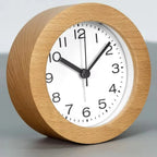 Analog Alarm Clock Silent Beech Wood LED Night Light