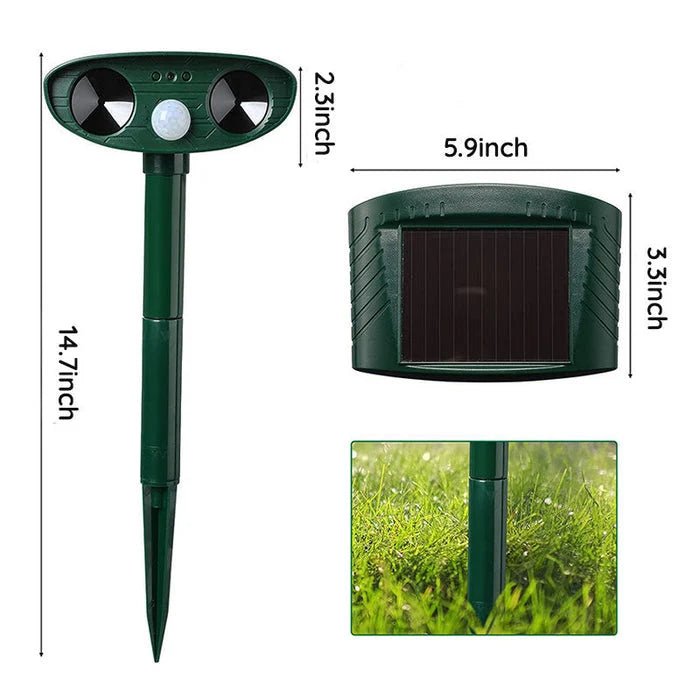 Animal Repeller Solar-Powered Ultrasonic Motion-Activated 9m Range