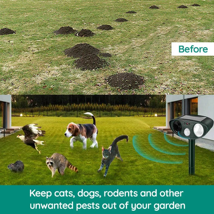 Animal Repeller Solar-Powered Ultrasonic Motion-Activated 9m Range