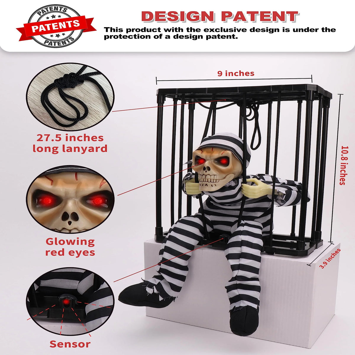 Animated Skull Motion-Activated Lunge Red LED Eyes & Scream