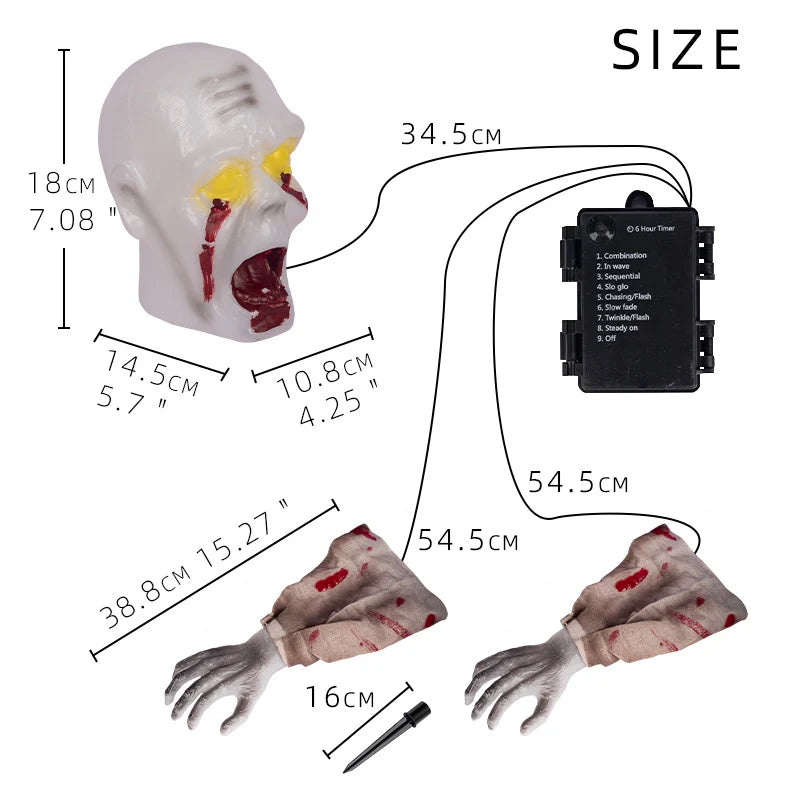 Animated Zombie Prop Motion-Activated Glowing Eyes Weather-Resistant Stakes