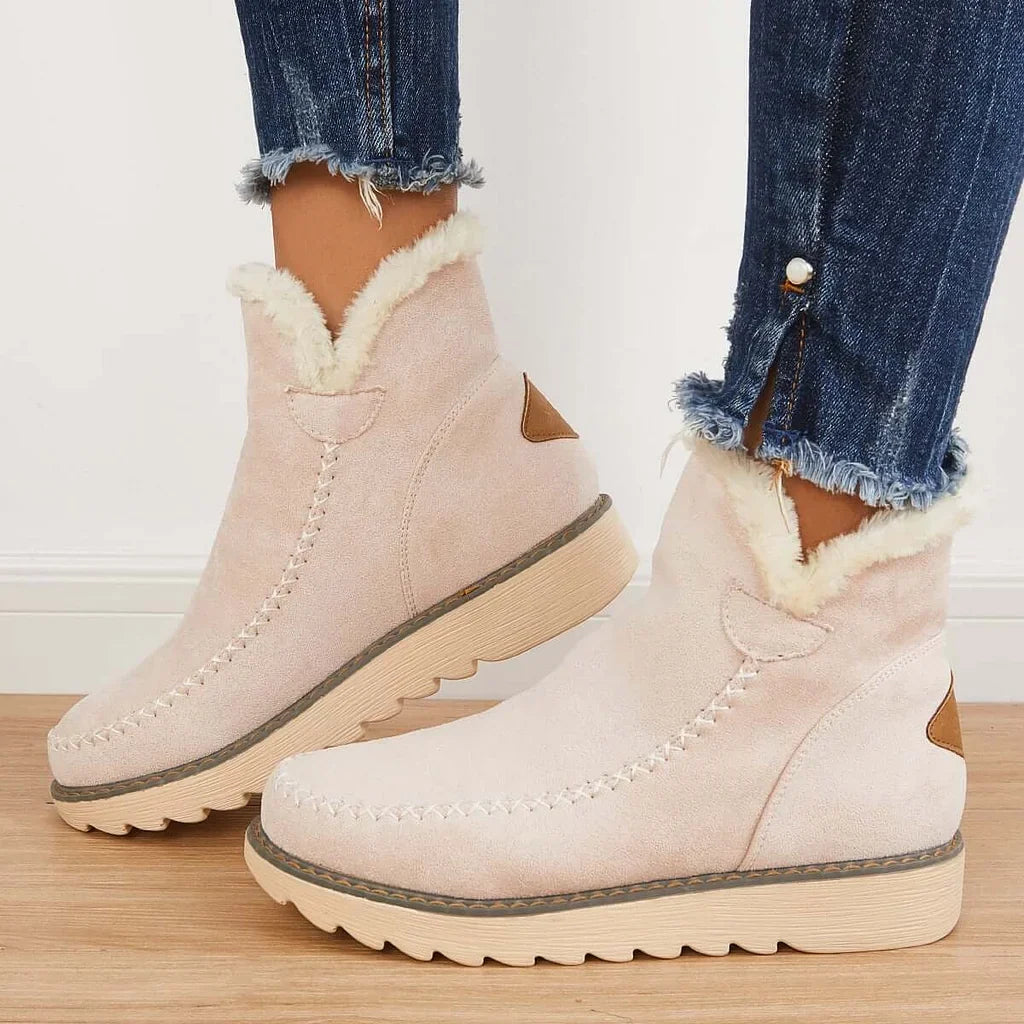 Ankle Boots Insulated Lining Slip-On Elastic Lace Textured Outsole