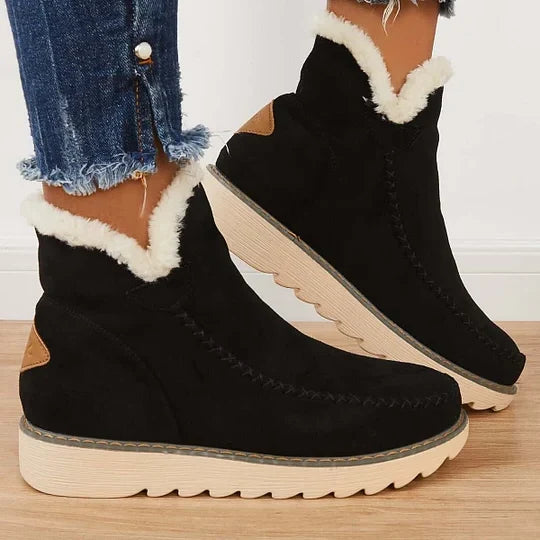 Ankle Boots Insulated Lining Slip-On Elastic Lace Textured Outsole