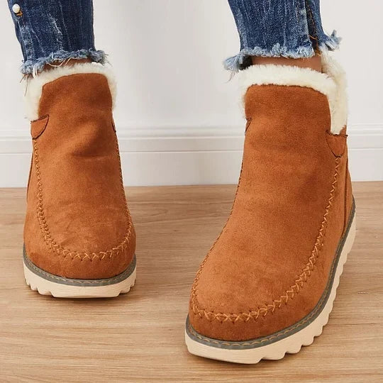 Ankle Boots Insulated Lining Slip-On Elastic Lace Textured Outsole