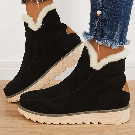 Ankle Boots Insulated Lining Slip-On Elastic Lace Textured Outsole