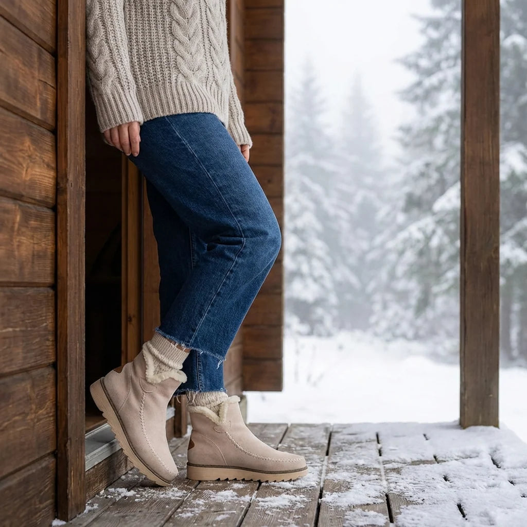 Ankle Boots Slip-On Fur-Lined Flat Sole