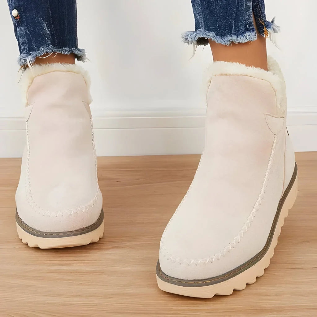 Ankle Boots Slip-On Fur-Lined Flat Sole
