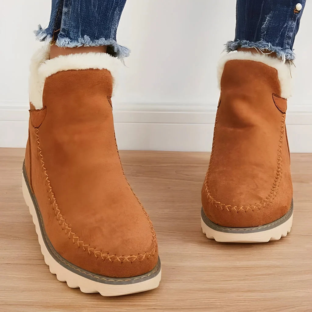 Ankle Boots Slip-On Fur-Lined Flat Sole