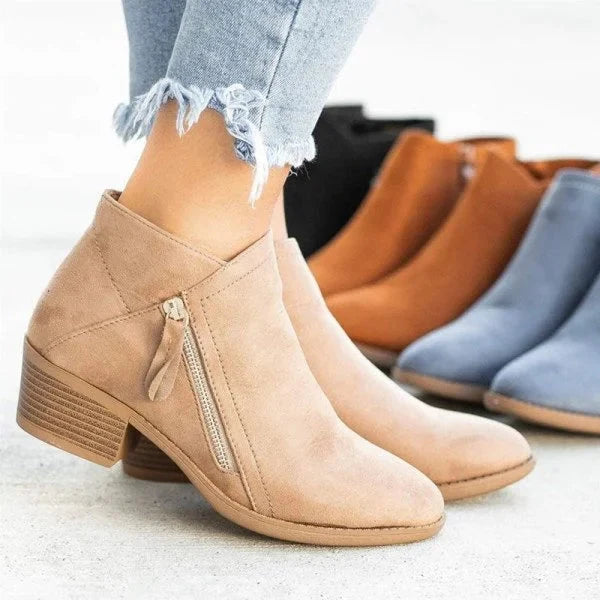 Ankle Boots Suede Cotton-Lined Side Zipper