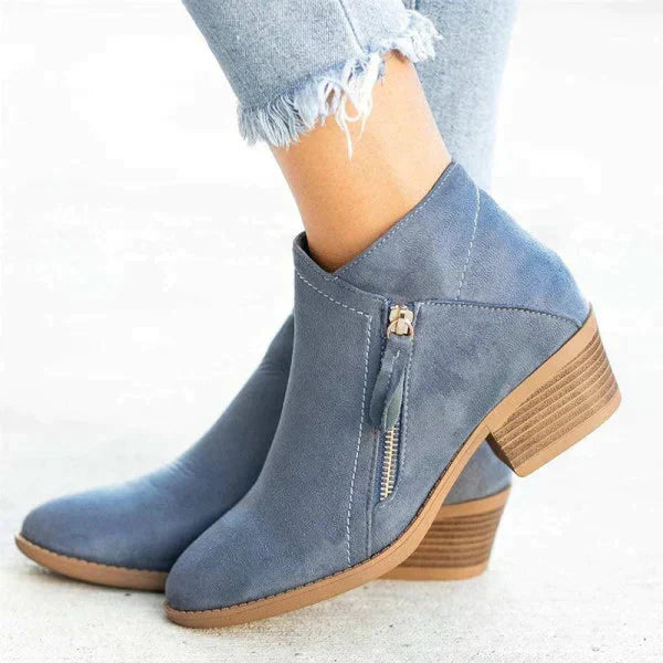 Ankle Boots Suede Cotton-Lined Side Zipper
