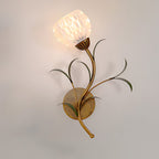 Antique Brass Floral Glass Wall Sconce (Hardwired)