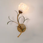 Antique Brass Floral Glass Wall Sconce (Hardwired)