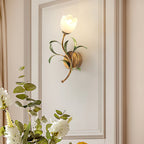 Antique Brass Floral Glass Wall Sconce (Hardwired)