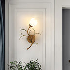 Antique Brass Floral Glass Wall Sconce (Hardwired)