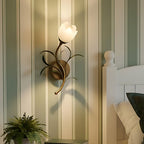 Antique Brass Floral Glass Wall Sconce (Hardwired)