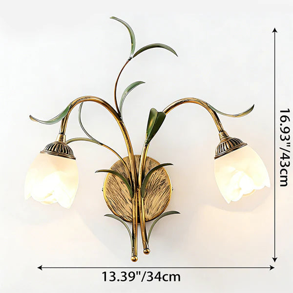 Antique Brass Floral Glass Wall Sconce (Hardwired)