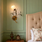 Antique Brass Floral Glass Wall Sconce (Hardwired)