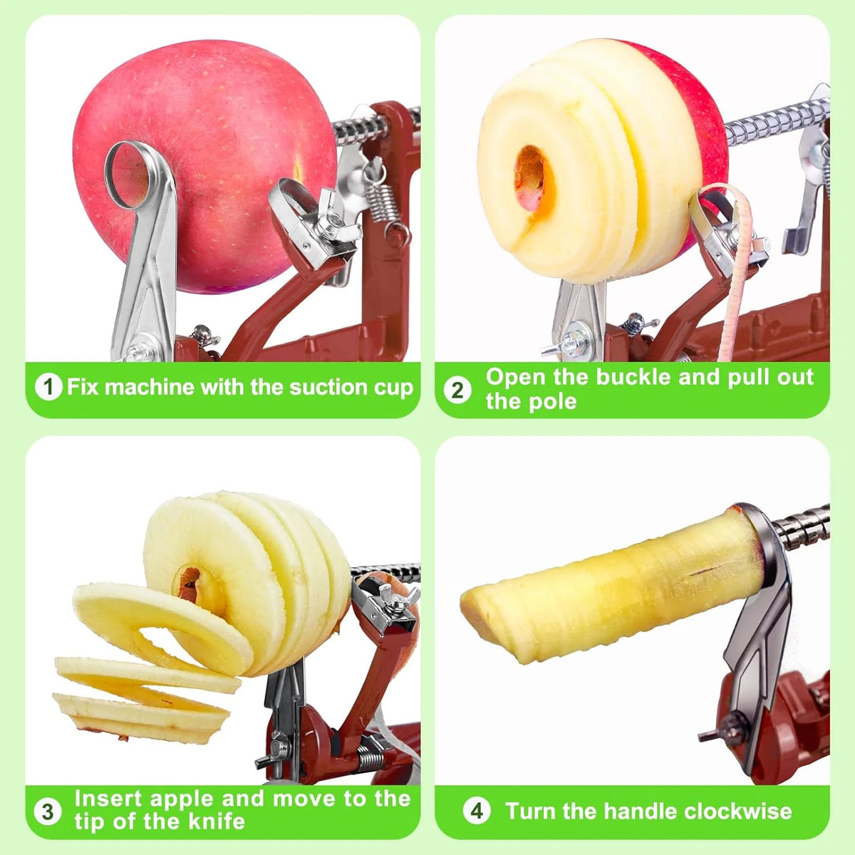 Apple Peeler Corer & Slicer Stainless Steel Blade Suction Cup