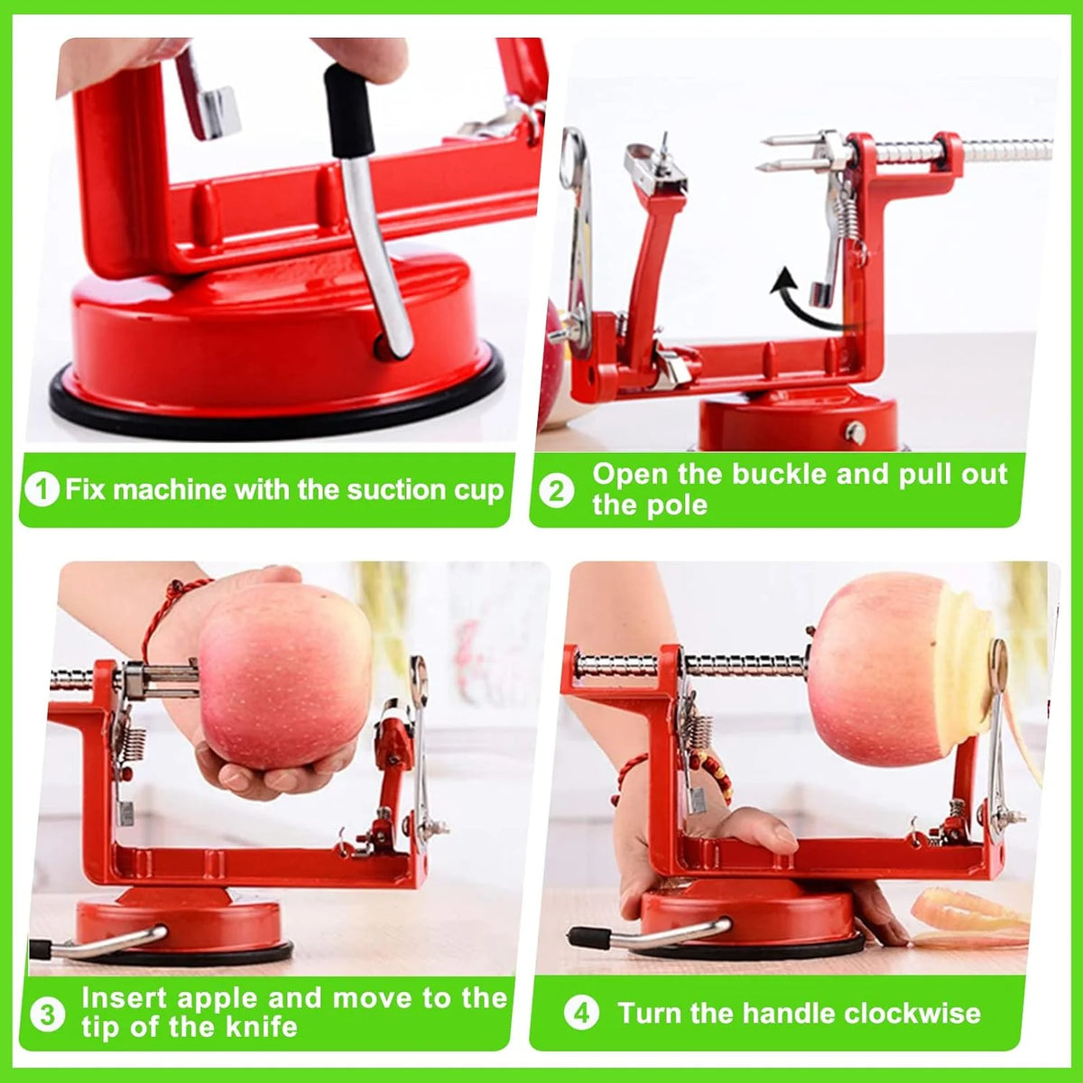 Apple Peeler Corer & Slicer Stainless Steel Blade Suction Cup
