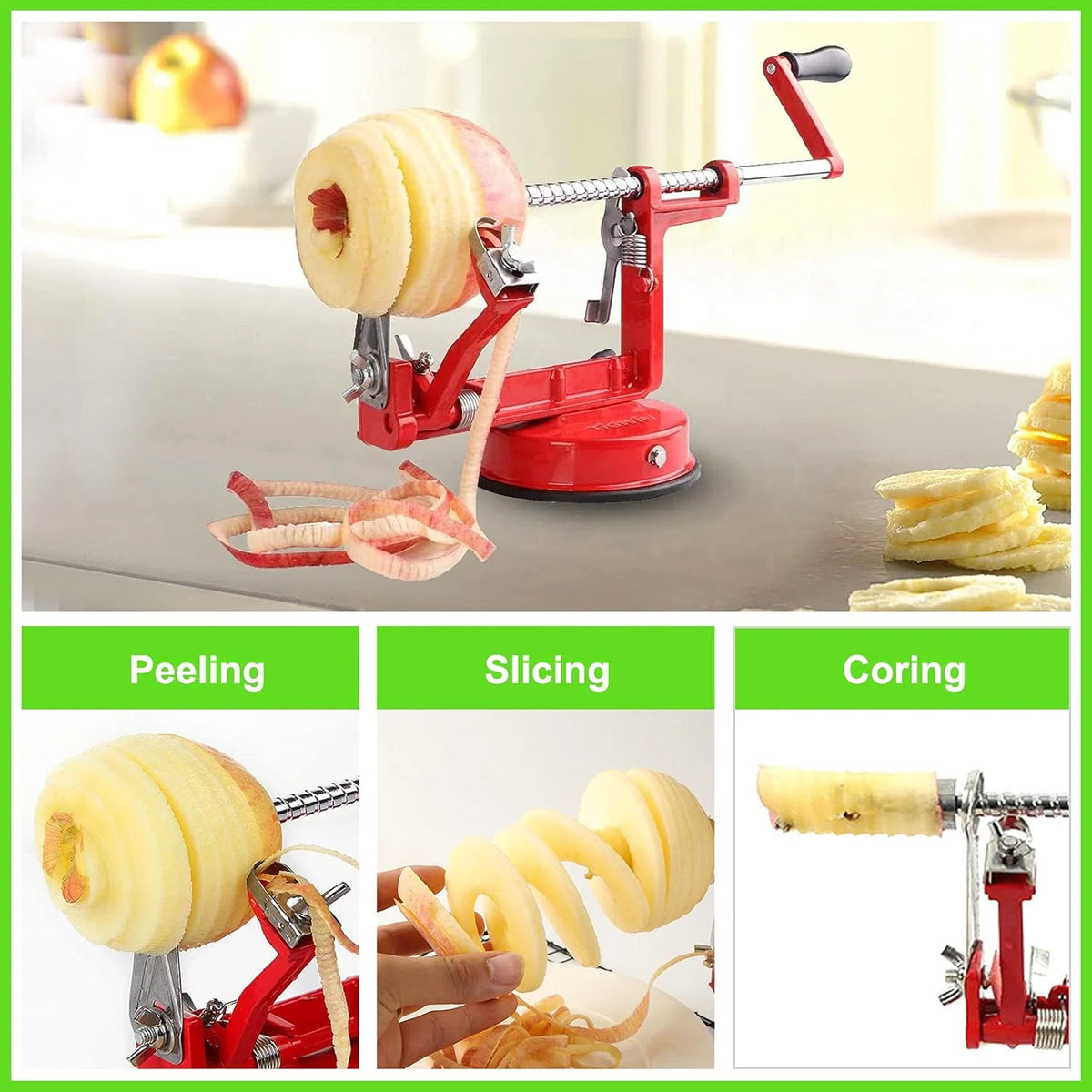 Apple Peeler Corer & Slicer Stainless Steel Blade Suction Cup