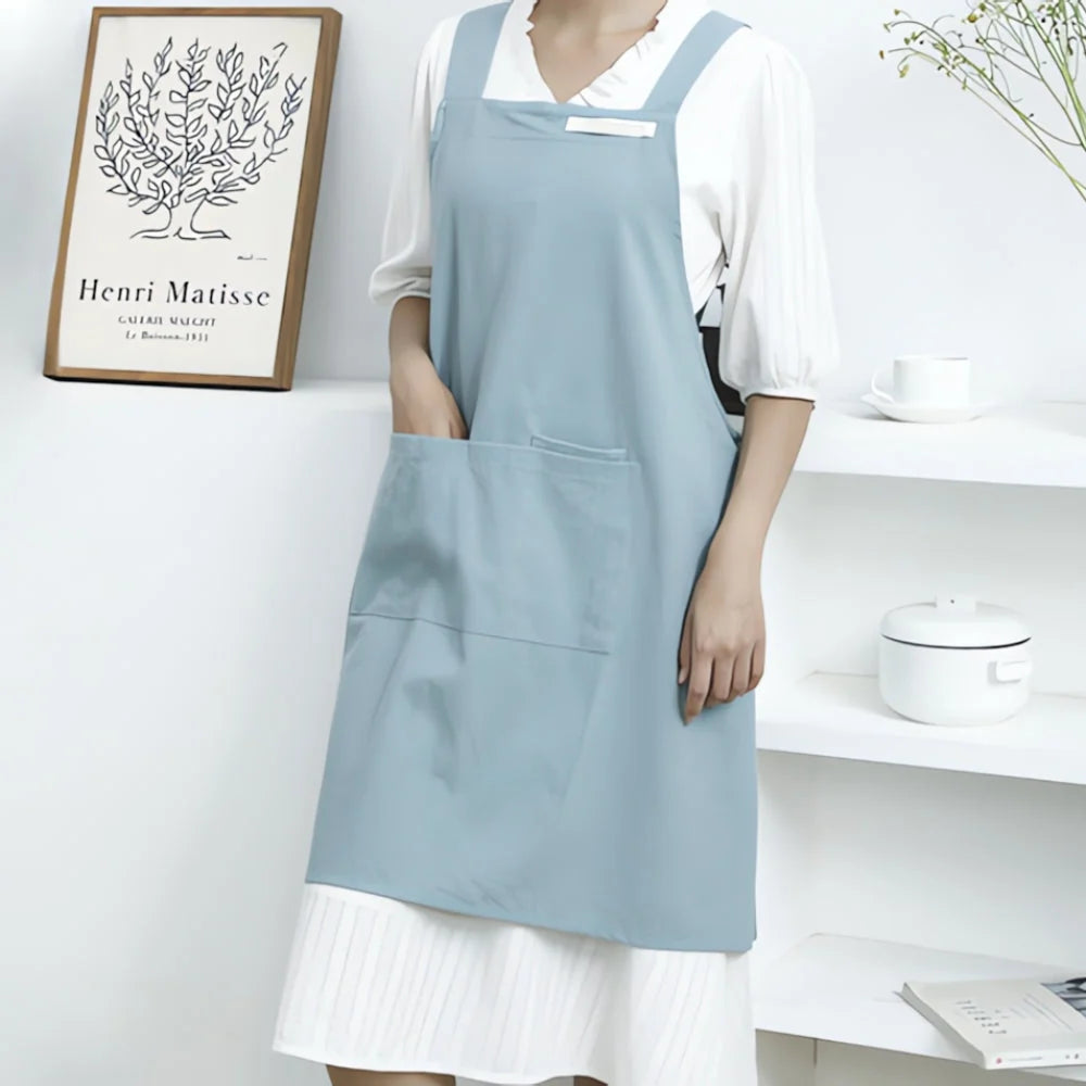 Apron Cross-Back Breathable Cotton Two Front Pockets