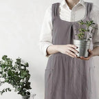 Apron Cross-Back Cotton-Linen Deep Pockets