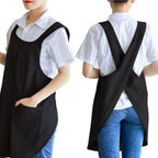 Apron Cross-Back Cotton-Linen Deep Pockets