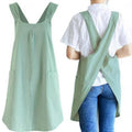 Apron Cross-Back Cotton-Linen Deep Pockets