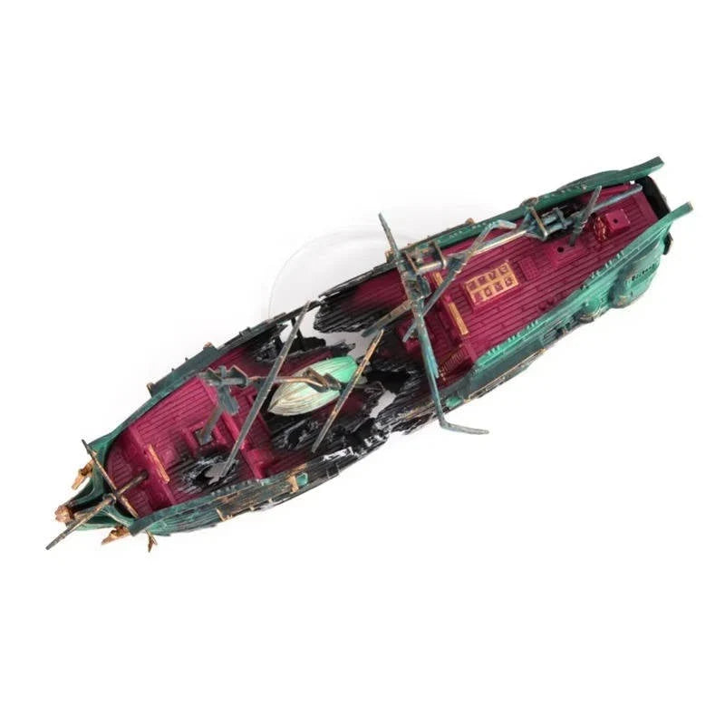 Aquarium Ornament Sunken Ship Air System & Swim Holes