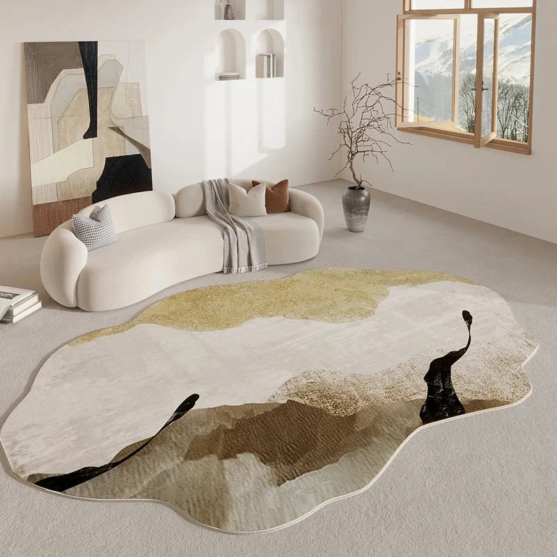 Area Rug Irregular Shape Polyester Pile Non-Slip Backing