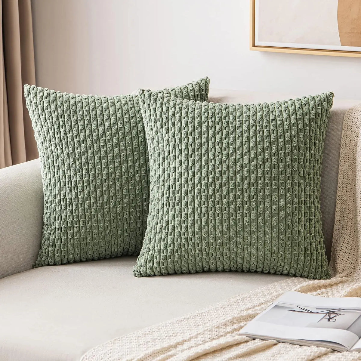 Armchair Cushion Ribbed Corduroy Velvet Lumbar Support