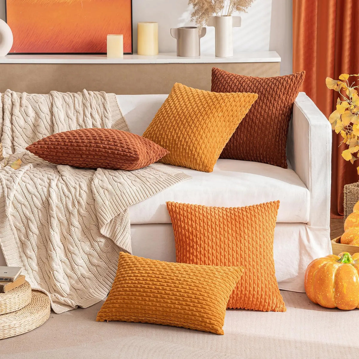 Armchair Cushion Ribbed Corduroy Velvet Lumbar Support