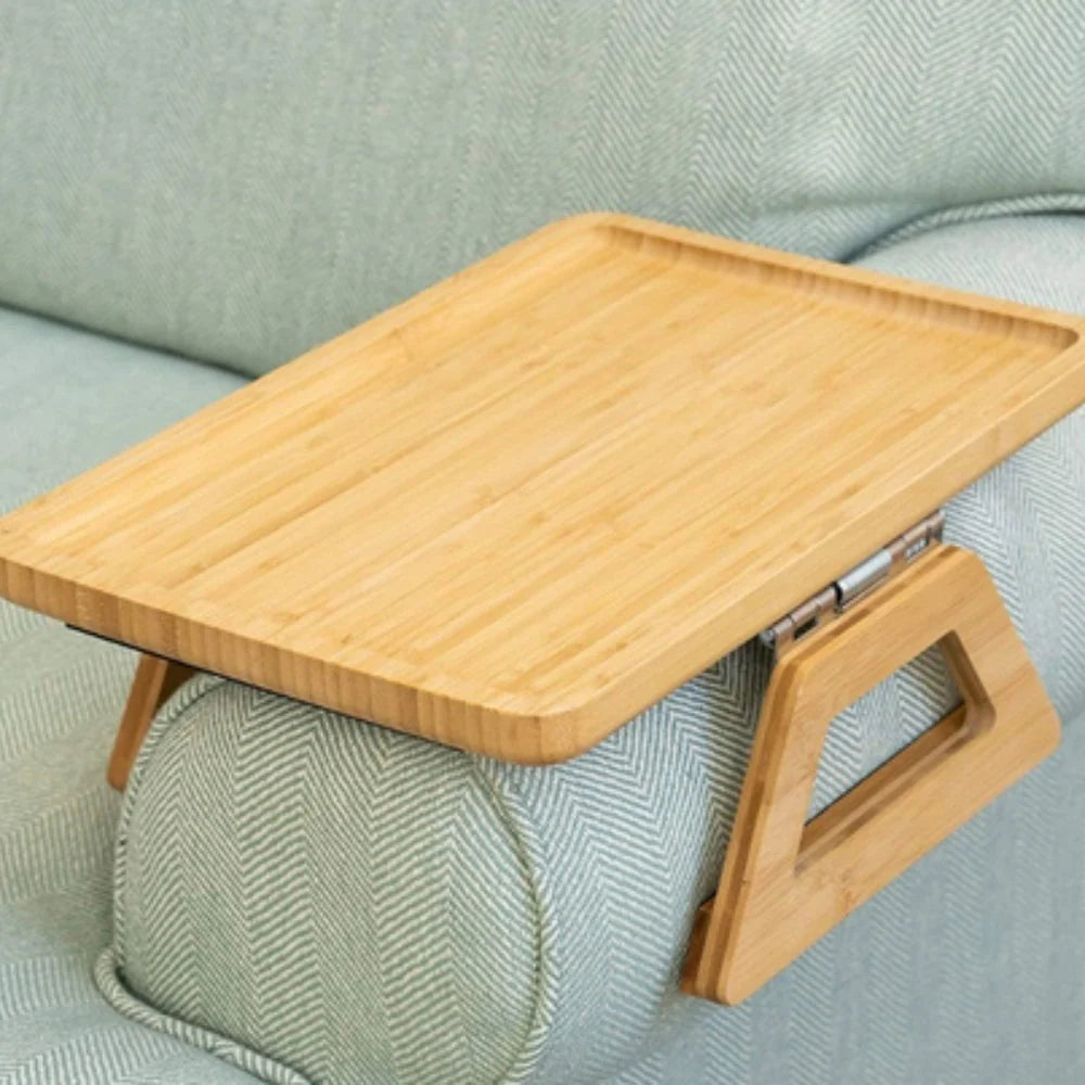 Armrest Tray Bamboo Adjustable Clamp & Anti-Slip Grips
