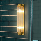 Art Deco Antique Brass Dimmable Wall Sconce (Damp-Rated)