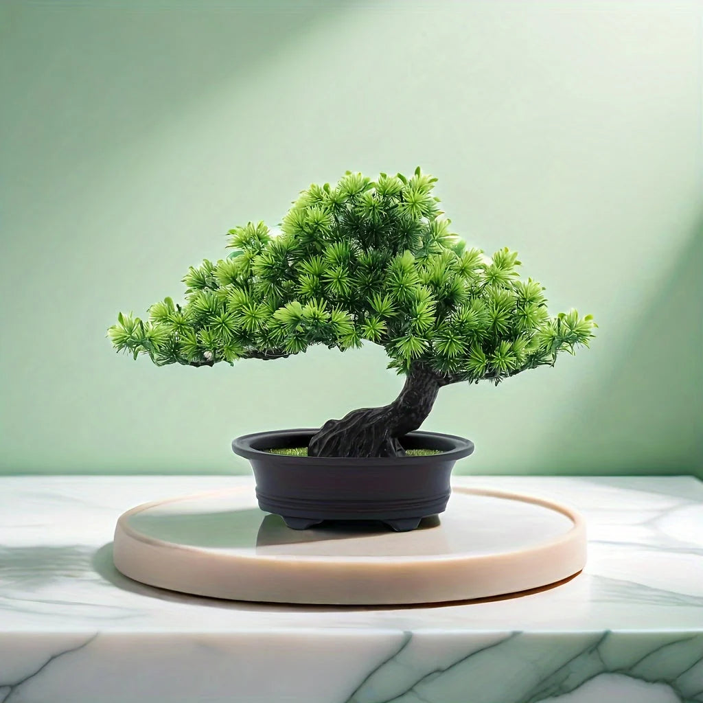 Artificial Bonsai Tree Realistic Leaves Low Maintenance Black Pot