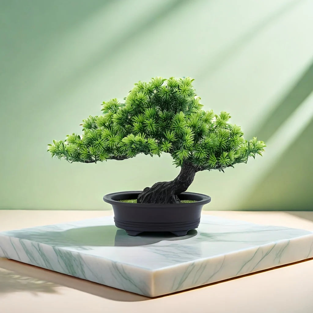 Artificial Bonsai Tree Realistic Leaves Low Maintenance Black Pot
