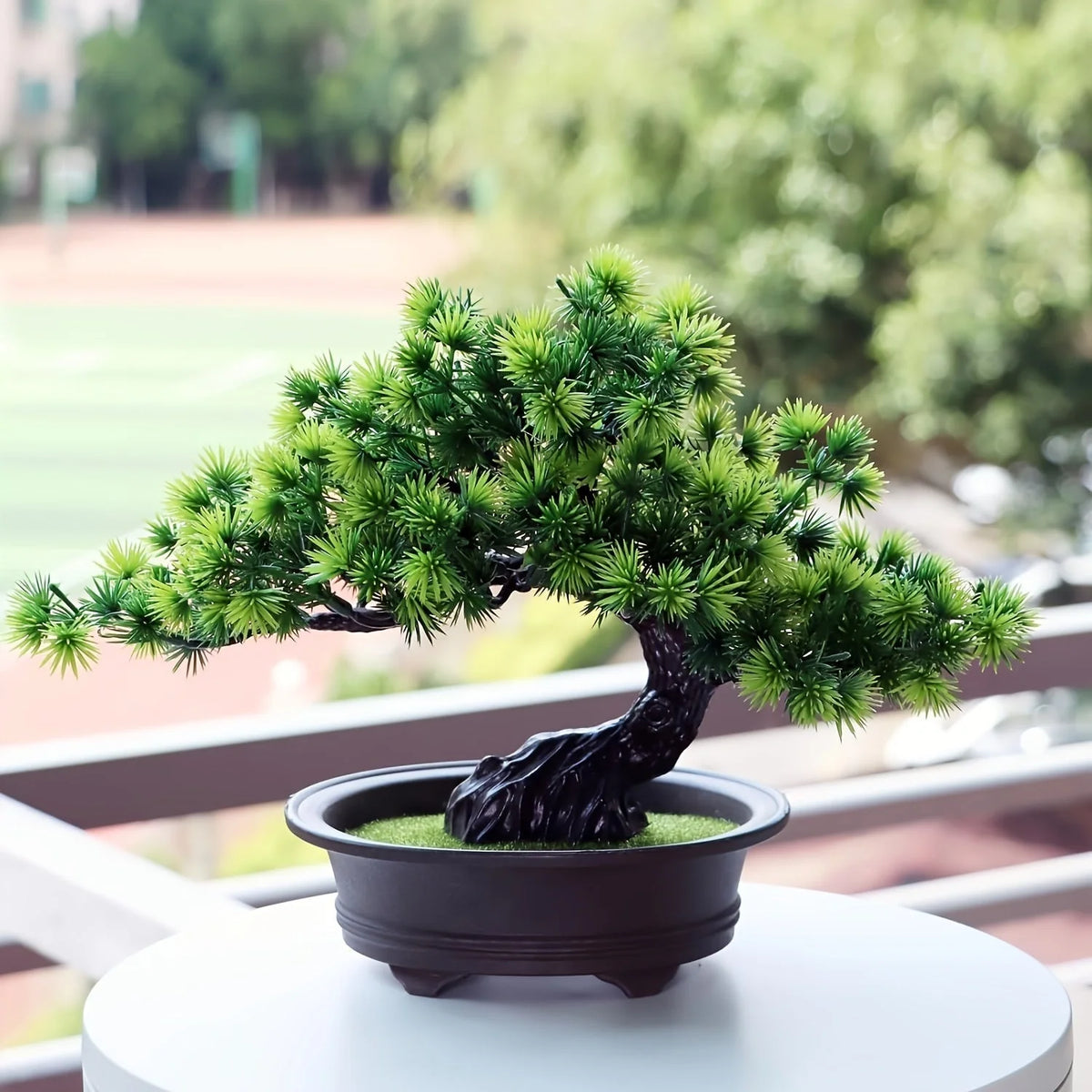 Artificial Bonsai Tree Realistic Leaves Low Maintenance Black Pot