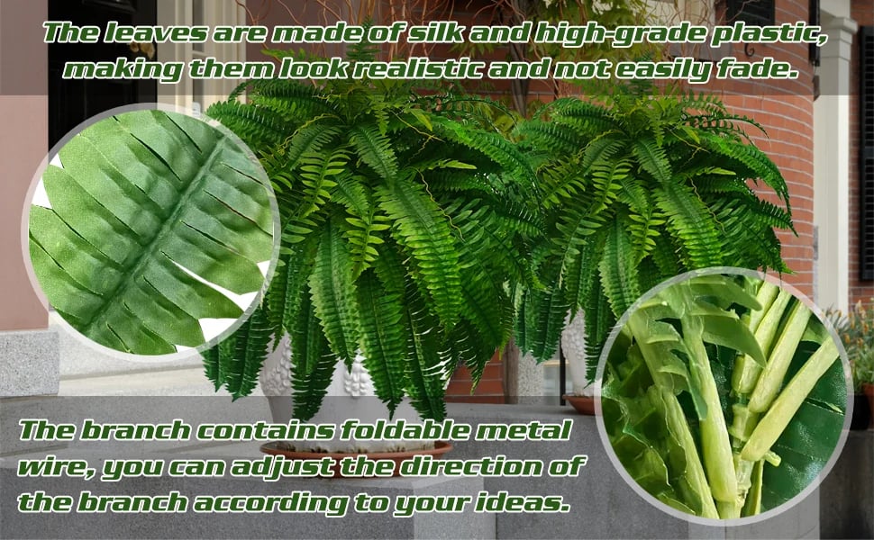 Artificial Boston Fern UV-Resistant Realistic Set of 18
