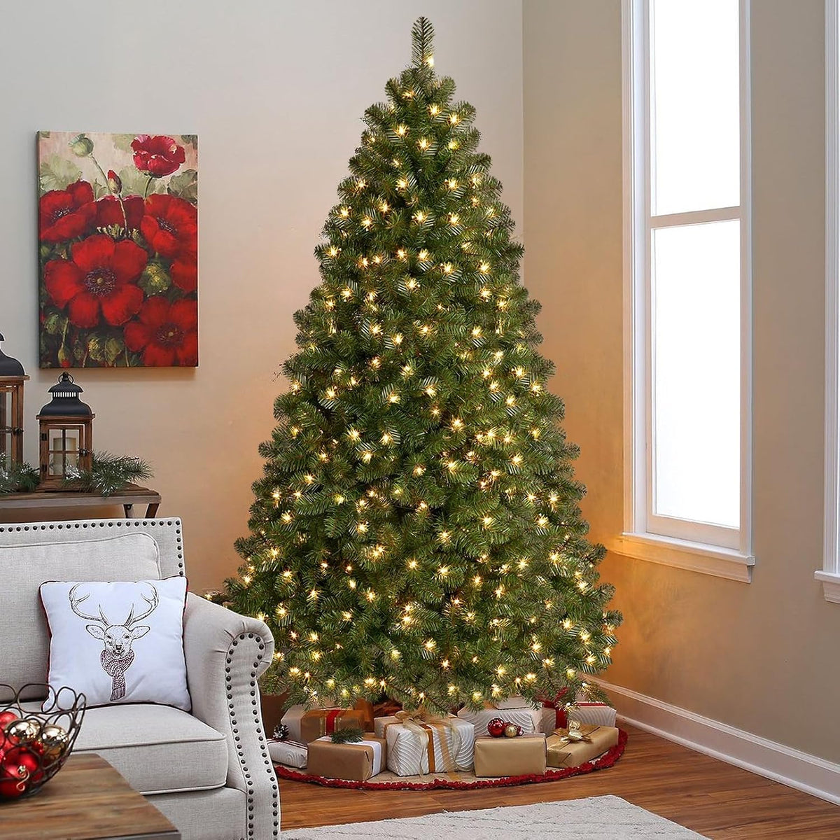 Artificial Christmas Tree Pre-Lit Warm White LED Realistic Branches
