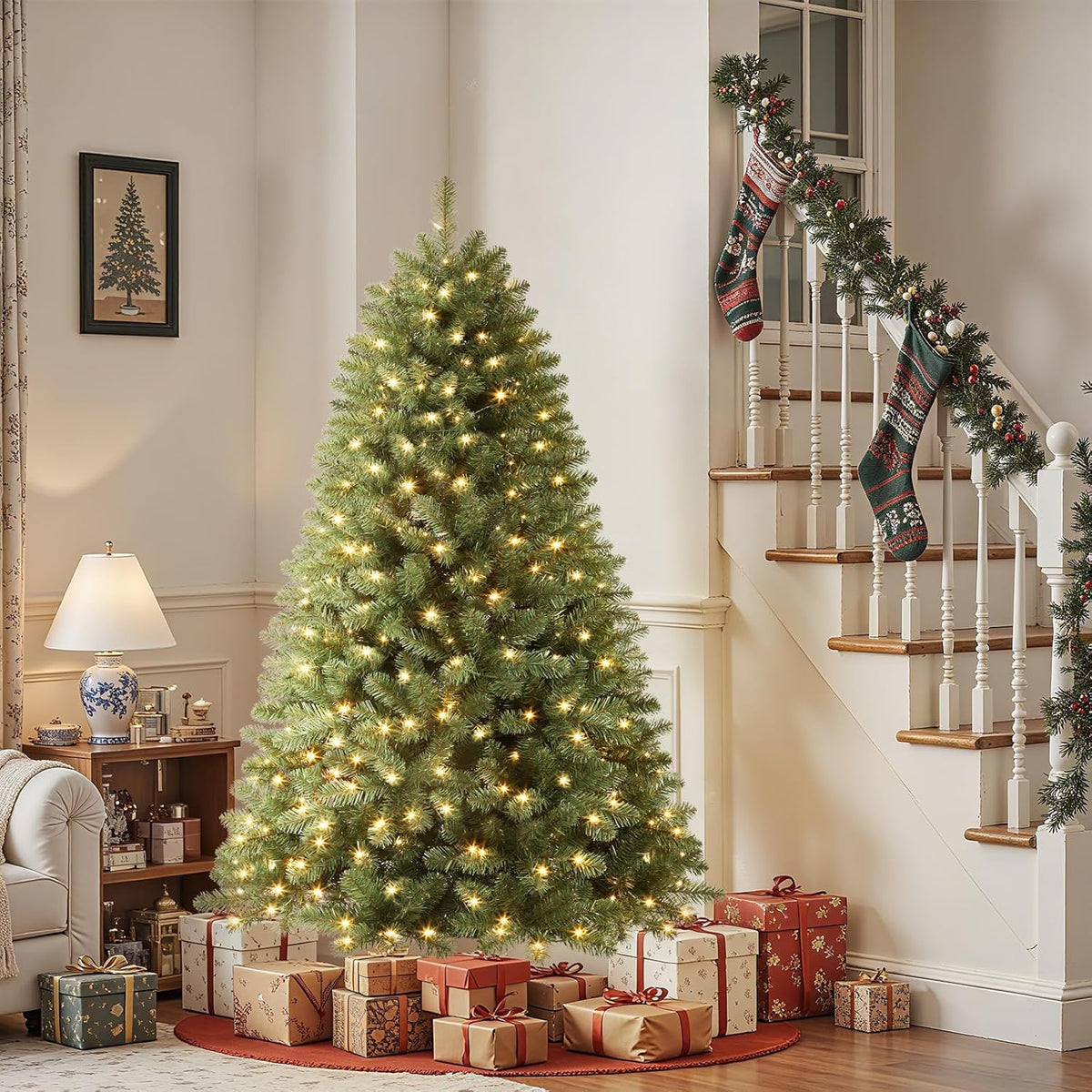 Artificial Christmas Tree Pre-Lit Warm White LED Realistic Branches